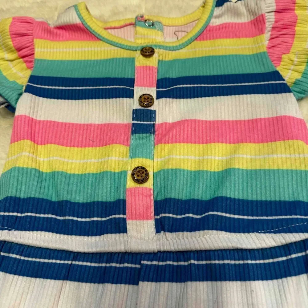 DELIAS Baby Girls Striped Romper Sleeveless Denim Vest Set Multicolor 2T NWT